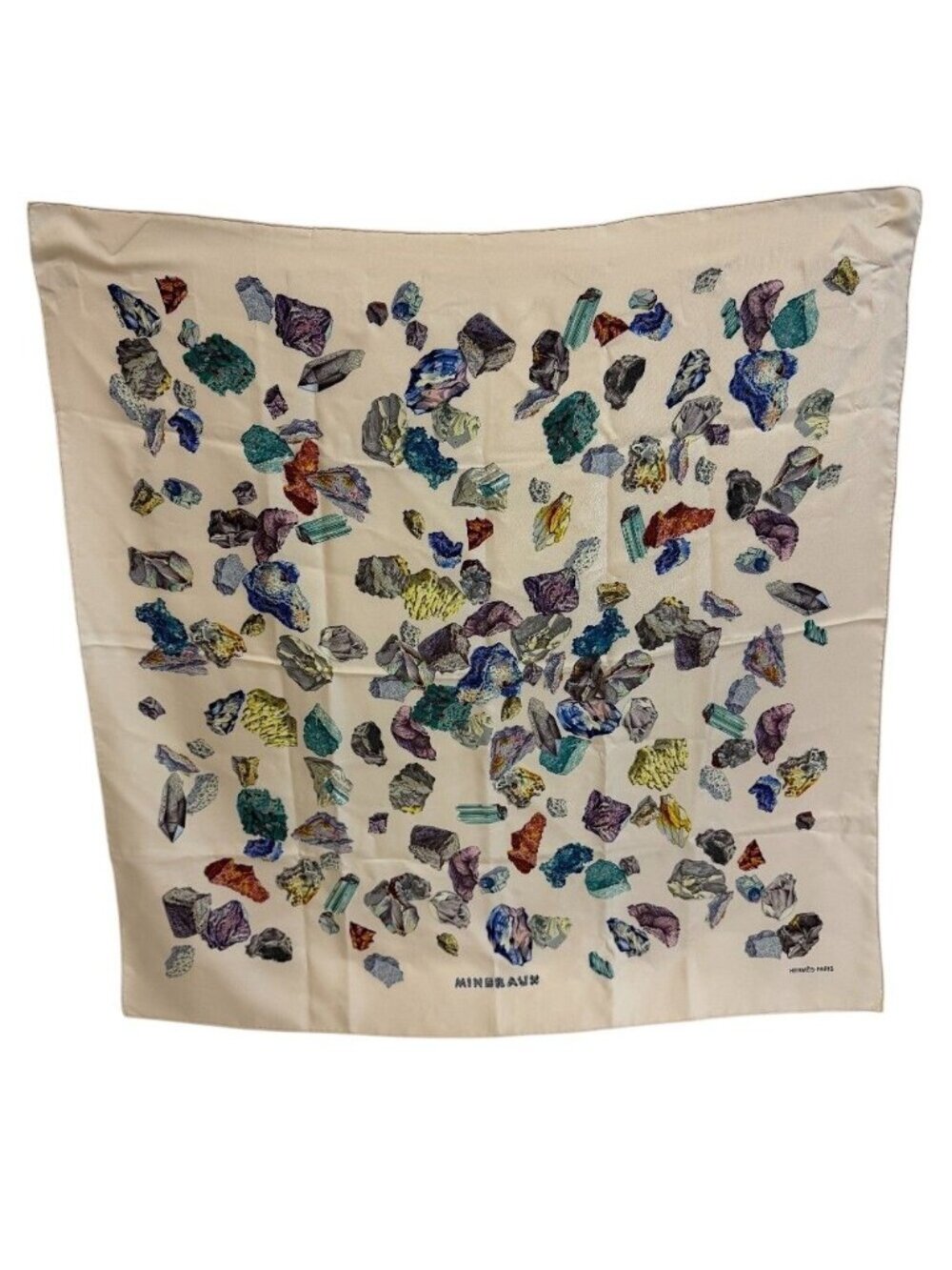 Hermes Mineraux Carre 90 Silk Scarf White